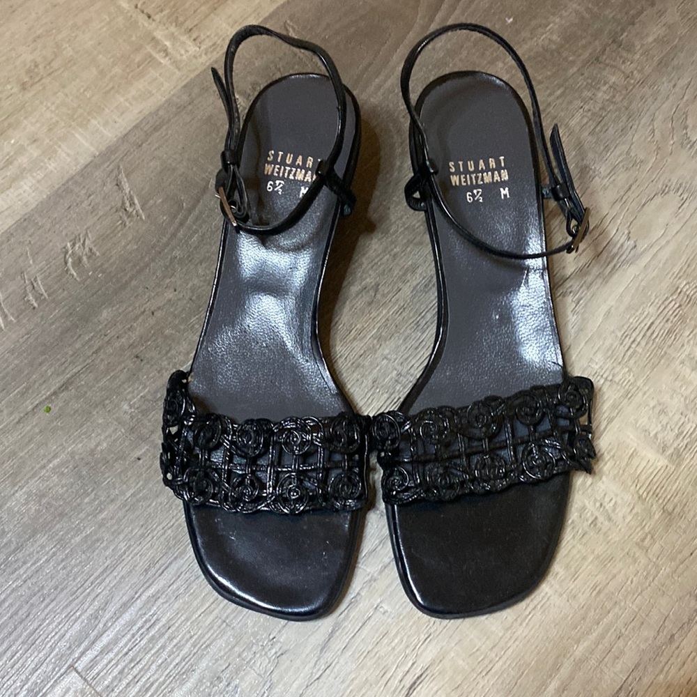 Stuart Weitzman Black Strapy Sandals Small Heel